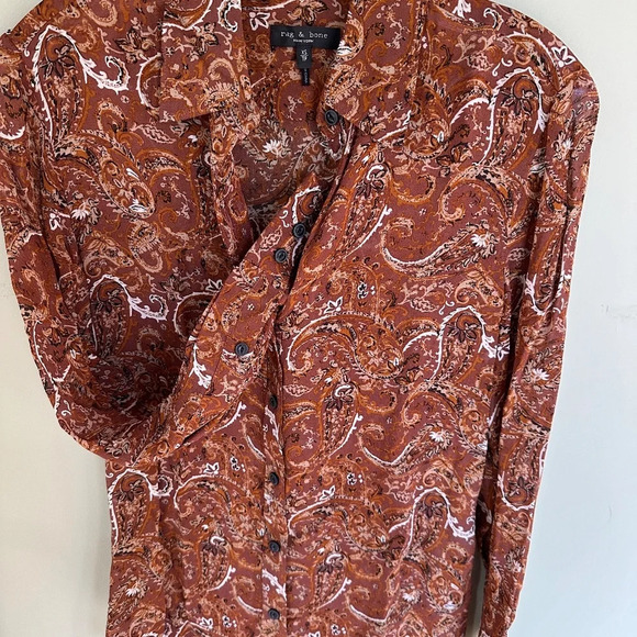 rag and bone Woman's Long Sleeve Antonia Blouse Size XS Brown/Multi gorgeous - Picture 3 of 7